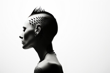 Minimal, black, white, punk. Beautiful punk girl, post-minimalism.