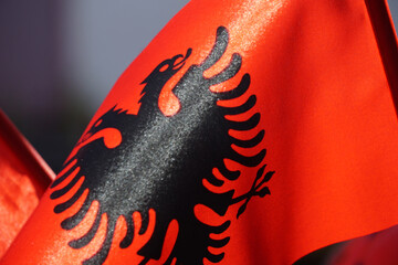 flag of albania background with the country flag - obrazy, fototapety, plakaty