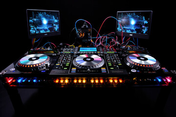Fototapeta premium Professional audio sound DJ mixer with buttons and sliders