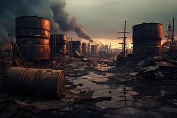 Zatrucie chemikaliami z fabryk po apokalipsie - obrazy, fototapety, plakaty