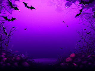 Obraz na płótnie Canvas Halloween theme purple background with bats and spider webs - ai generative