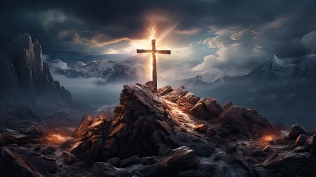 Świecący krzyż na wzg&oacute;rzu  