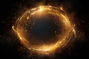design, gold, light, bright, circle, element, glow, shape, shine, fire. wallpaper image is light circle gold color. shape like ring fire and background color is back. luxury design wallpaper. - obrazy, fototapety, plakaty