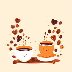 Obraz premium International Coffee Day theme background with cute coffee cups - ai generative