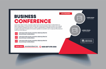 Business Conference live webinar banner invitation and social media post template. Business webinar invitation design.