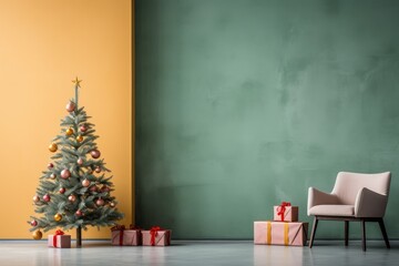 christmas, dinner, party, celebrate, festive, dining, friendship, luxury, new year, plate. christmas party is coming to celebrate. luxury decoration, pine tree, gift box and chair put at corner room.