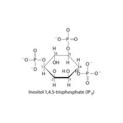 Inositol trisphosphate (IP3) endogenous second messenger in cell signaling, playing a role in the release of calcium ions from intracellular stores Molecular structure skeletal formula
