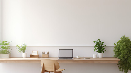 A minimalist workspace with a touch of nature. AI generative
