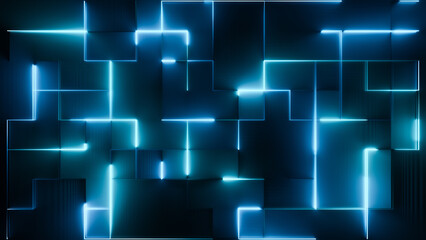 Abstract Neon glow grid line trail technology background © pingingz