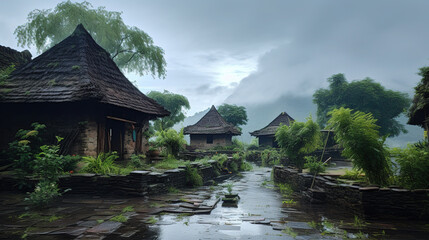 Fototapeta premium Ancient Chinese Village Aesthetics Farming Culture