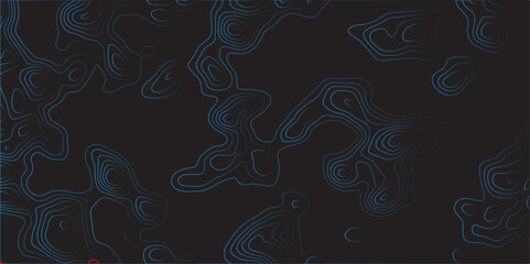 Abstract black background with blue topographic line map pattern. Contour elevation topographic and textured Background Wavy banner gradient color geometric form. Vector illustration.