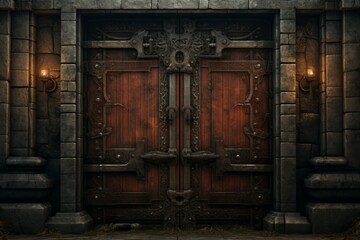 Old scary door dungeon. Generate Ai - obrazy, fototapety, plakaty