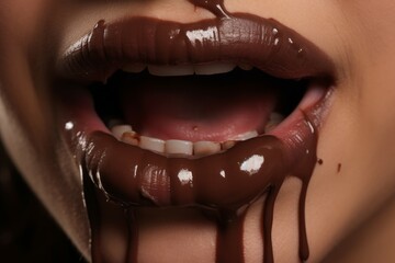 Female mouth eating chocolate. Generate Ai