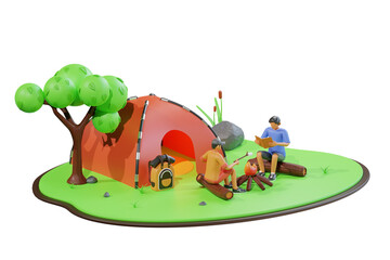 Camping And Hiking Activities 3d Illustration