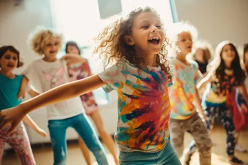 Foto auf Acrylglas Tanzschule Group of funny children dancing. Generate Ai