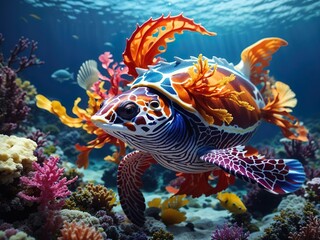 Fototapeta na wymiar Wildlife in a colorful underwater habitat. Generative AI