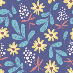 Seamless pattern with flowers and leaves.  Good for textiles, fabrics, wallpaper. Flat design, vector illustration