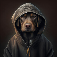 Portrait Of Dog In Black Hoodie