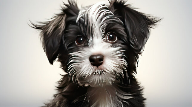 Painted Cartoon Puppy Shih Tzu Stand on White Background Selective Focus