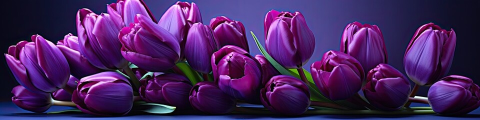 Naklejka premium tulips on purple background, copy space