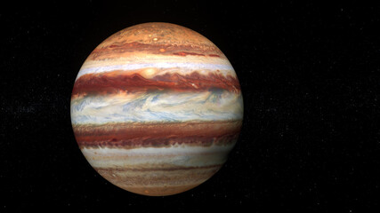 Jupiter planet with high detailed surface with stars in the background, scientific jupiter globe  wallpaper.