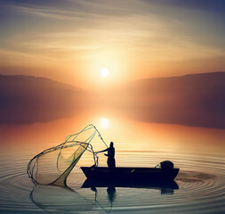 fishing boat at sunset