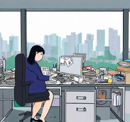 woman working on laptop illustration