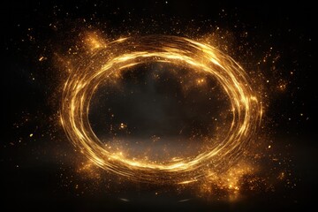 design, gold, light, bright, circle, element, glow, shape, shine, fire. wallpaper image is light circle gold color. shape like ring fire and background color is back. luxury design wallpaper.