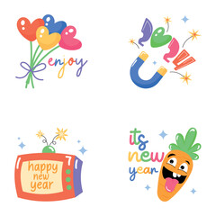 Set of New Year Flat Stickers 


