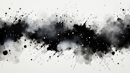 Abstract Black and White Gradient Grunge Splatter Art Painting Texture with Oil Brushstrokes on Canvas