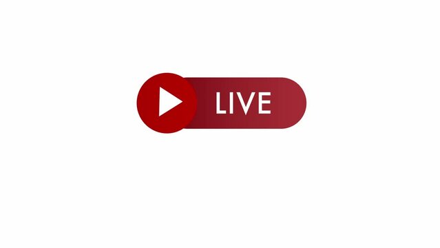 Red live streaming icon. Live TV or live streaming on social media. White background and green screen background.