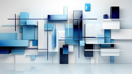 Blue and White Color Lines and Square Boxes Digital Abstract Art