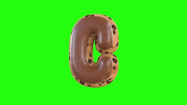 3d rendering of the C letter recreating a cookie with chocolate on top