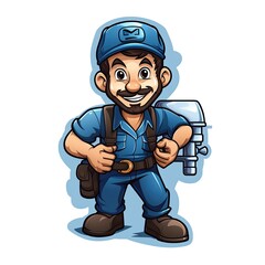 Cute Cartoon Plumber isolated on a white background