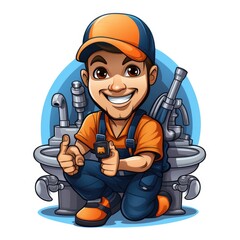 Cute Cartoon Plumber isolated on a white background