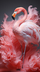 Beautiful Pink Flamingo Bird Standing Alone