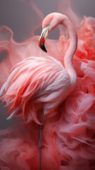 Naklejka premium Beautiful Pink Flamingo Bird Standing Alone