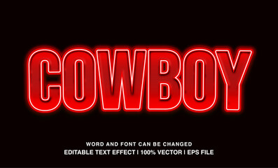 Cowboy editable text effect template, red neon light futuristic typeface, premium vector