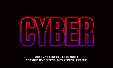 Cyber editable text effect template, neon light futuristic typeface, premium vector