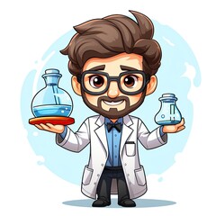 Cute Cartoon Scientist isolated on a white background