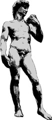 Michelangelo's David statue. Contemporary vector art concept, black and white sketch ilustration