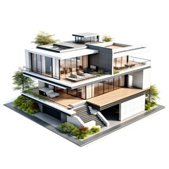 Fototapeta na wymiar 3D Modern Real State Home Isolated On White Background