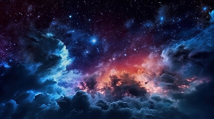 Fototapeta na wymiar Dark Night Sky with Stars and Nebulous Clouds