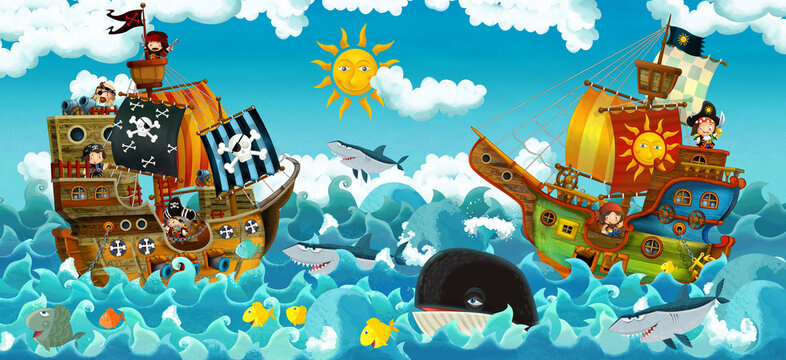 pirate and ship in sea © apachii