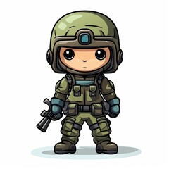 Cute Cartoon Soldier isolated on a white background