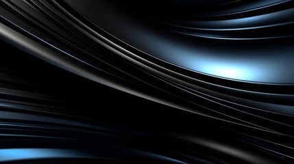 Drapery fractal curves, shiny black and blue dynamic metal wave, futuristic and technology concept abstract 3d illustration, elegant and luxury background. 