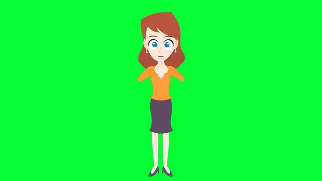 Cartoon girl clapping background and 2d animation, Cartoon character, lady clapping, happy, green screen, women claps, applause hands