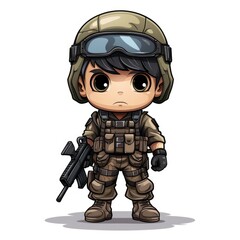 Cute Cartoon Soldier isolated on a white background