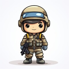 Cute Cartoon Soldier isolated on a white background