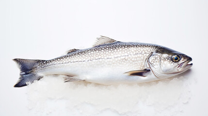 Obraz premium Fresh Horse Mackerel, trachurus on Ice. Seafood background. Generative AI